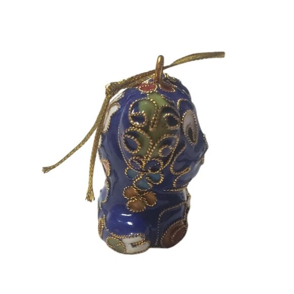 Cloisonné Enamel Blue Dog Ornament With Gold Accents & Floral Pattern - Picture 4 of 8